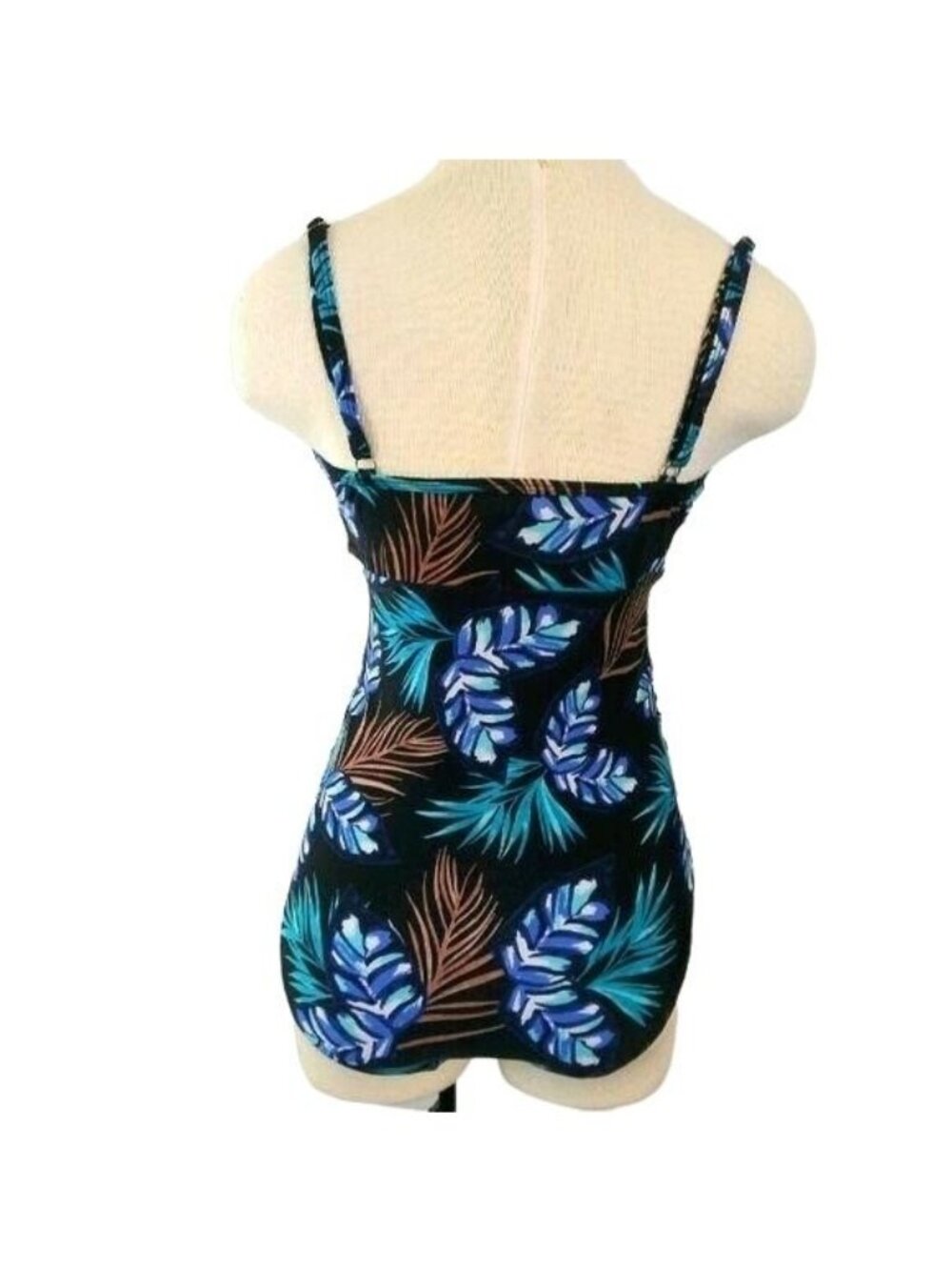 Merona Size Medium Swimsuit One-Piece Tropical Palm V-Neck Crochet Trim Details - Picture 5 of 8